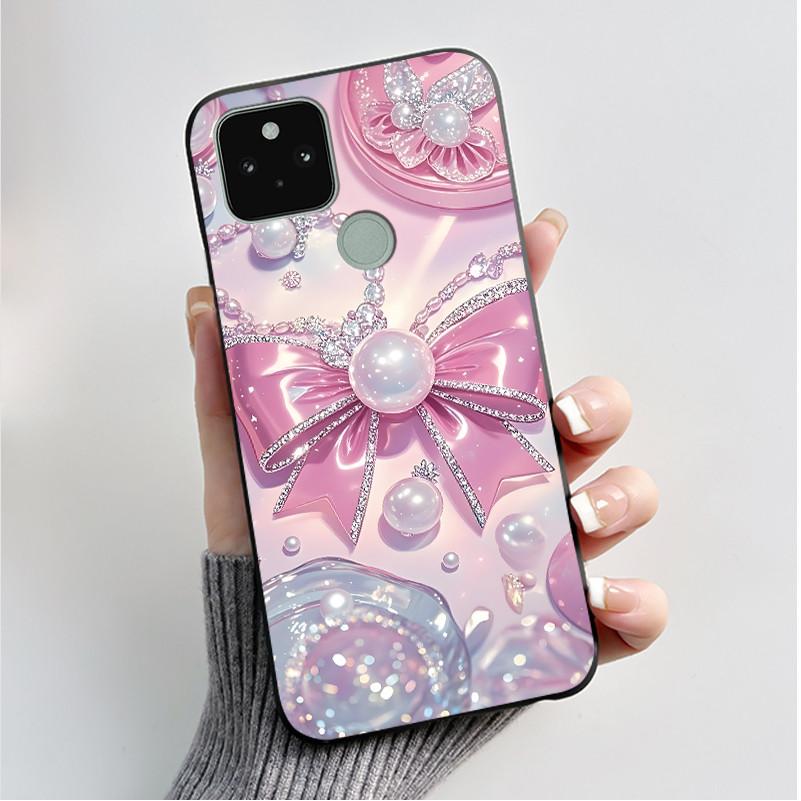 Силиконовый чехол для Google Pixel 5 Pixel 5A Pixel5 Pixel5A Мягкий чехол Роскошная мода Бабочки Цветы Нарисованный Черный чехол для телефона