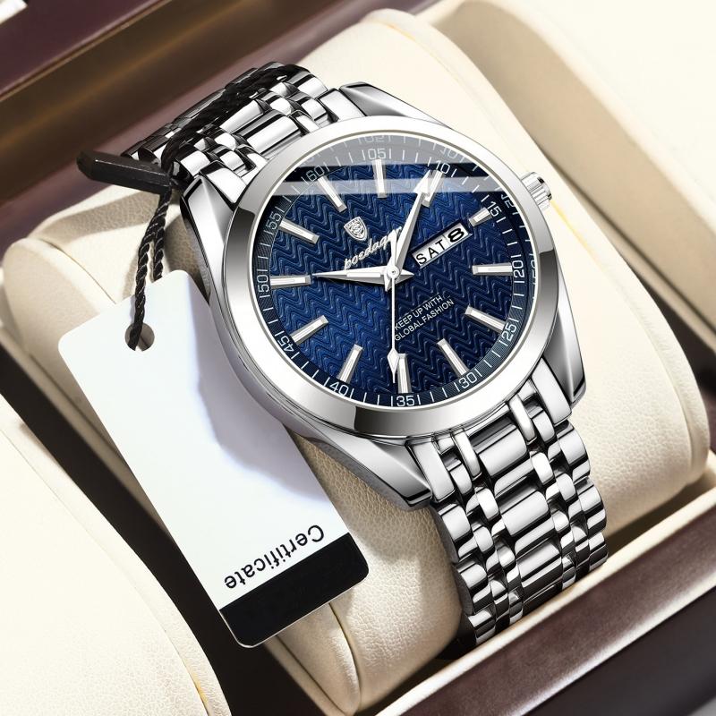 2024 Новые мужские часы, водонепроницаемые светящиеся модные высококлассные часы с календарем, стальной ремешок, изысканные часы с пульсирующей шкалой и циферблатом