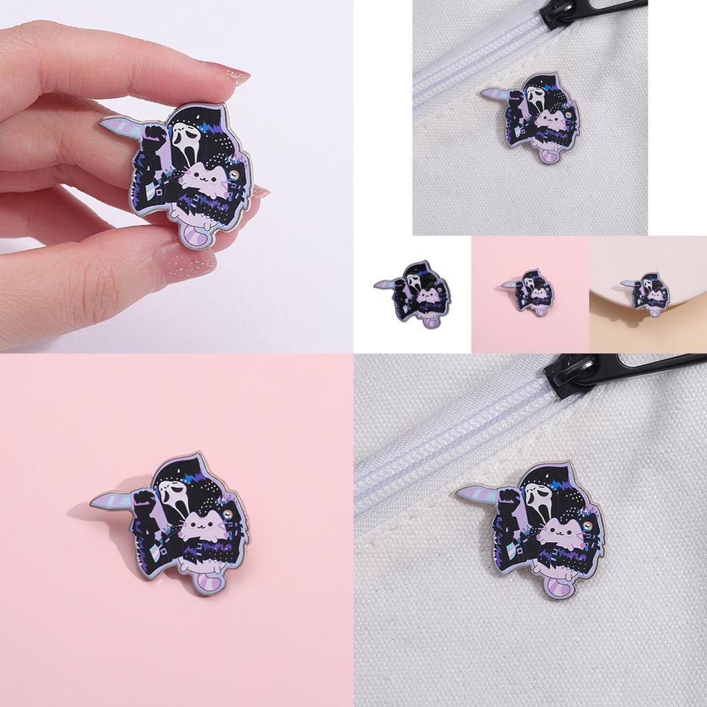 Уникальный металлический значок Милая мультяшная брошь в виде кота-призрака Праздничный стиль с тыквой и черепом Для всех