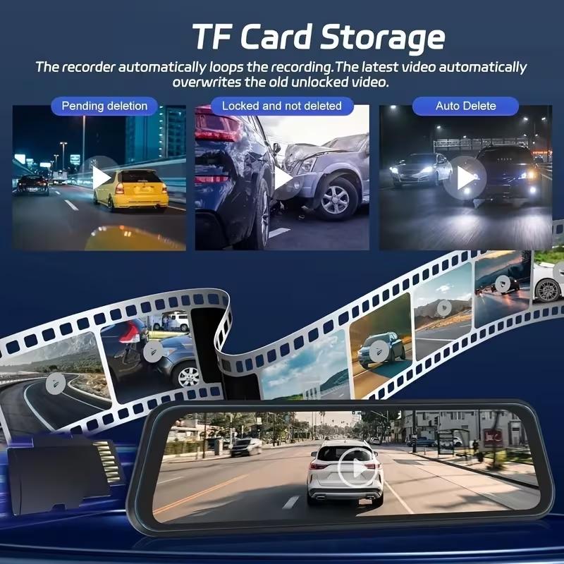 10" 4K Mirror Dash Cam for Cars, 4K Front and 1080P Rear View Backup Camera with Full Touch Screen, 170° Wide Angle, Night Visio