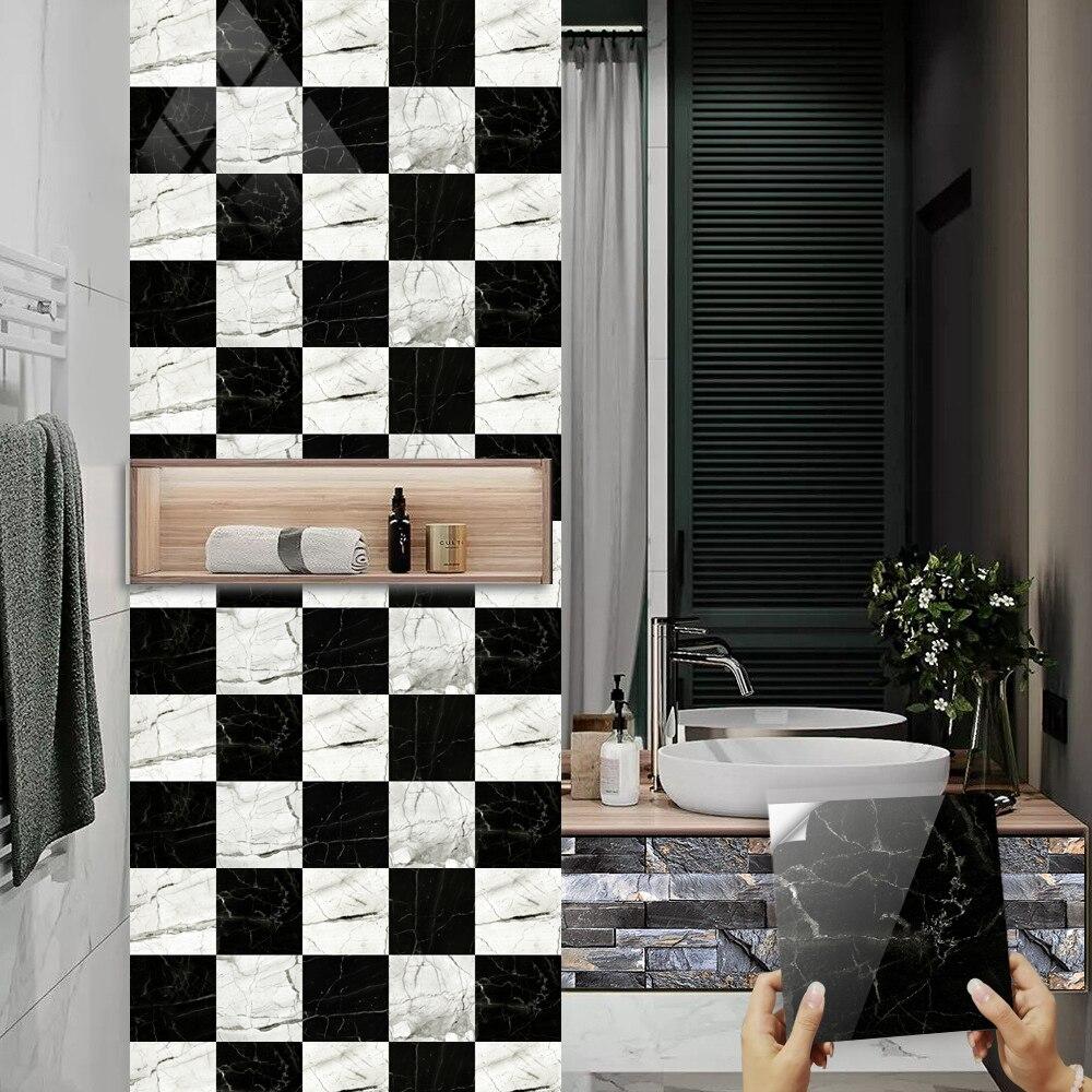 10 шт. черно-белая наклейка на мраморную плитку, кухонный шкаф, умывальник, наклейка на стену, домашний декор, самоклеящиеся водостойкие художественные обои