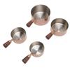 4pcs Stainless Steel Measuring Cup Stackable Condiment Cups Dipping Sauce Cups with Short Wooden Handle for Coffee