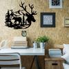 Wild Animal Wall Hanging Decor - Deer and Bear In Forest Pine Tree Metal Sign for Living Room and Office Decor