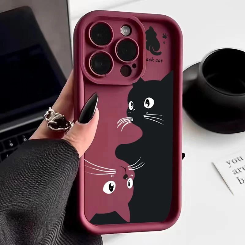 INS Мультяшный Черный Кот Чехол для Телефона Для Xiaomi Redmi Note 13 12 Pro Plus 4G 5G 13C 12C 14C 10C A3 Силиконовый Противоударный Чехол Couqe
