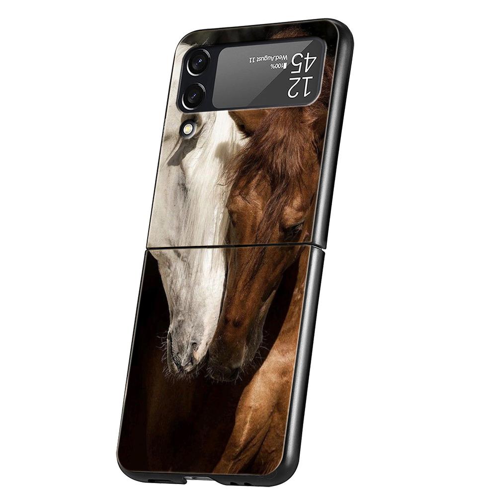 Роскошный Чехол Для Телефона Для Samsung Galaxy Z Flip 3 4 5 6 Жесткий Черный Складной ПК Для Samsung Z Flip3 Flip4 Flip5 Чехол Лошадь Животное