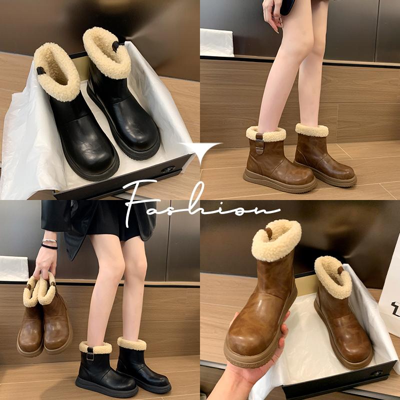 Fashion Women's Fur Platform Ankle Boots Sleeve Round Head Low Heels Women Shoes Comfortable Anti-slip Leisure One Kick Chelsea Boots