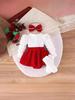 Набор из боди для девочки на тему клубники с красным бантом, повязкой на голову и носочками