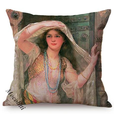 Elegant Lady Beautiful Nordic Classical Woman Oil Painting Home Decorative Throw Pillow Case Art Room Gallery Sofa Cushion Cover