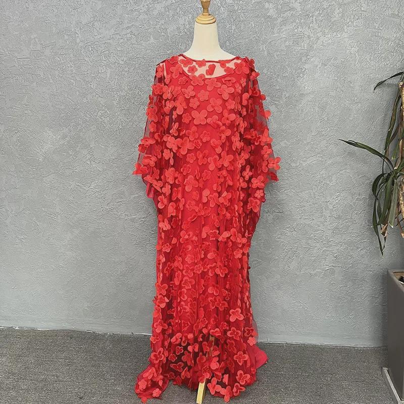 Вышитый сетчатый цветочный рукав «летучая мышь» большого размера халат и жилет для африканских женщин