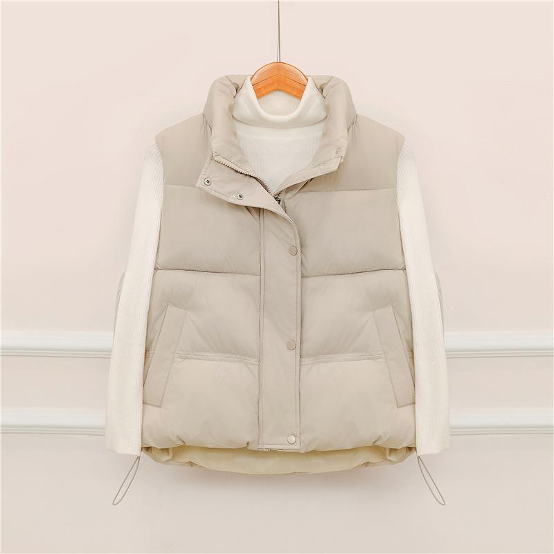 Vest Fashionable Warm Solid Color Cotton Short Stand-up Collar Vest Vest Vest Vest Sleeveless New Versatile Coat