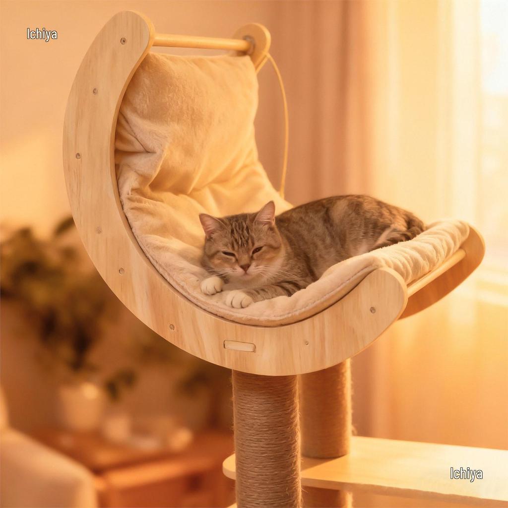 Multi-Level Cat Tree with Space Capsule Cat Bed, Solid Wood, Space-Saving Design for Home Use