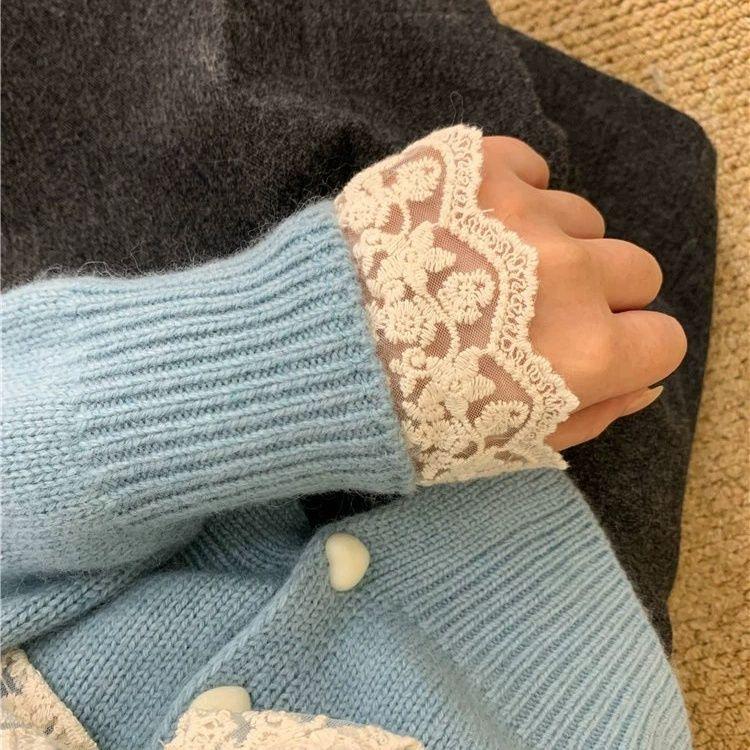 Кружевной кардиган с жемчугом, женский вязаный кардиган с бантом, свободный свитер для осени и зимы, топ с длинным рукавом