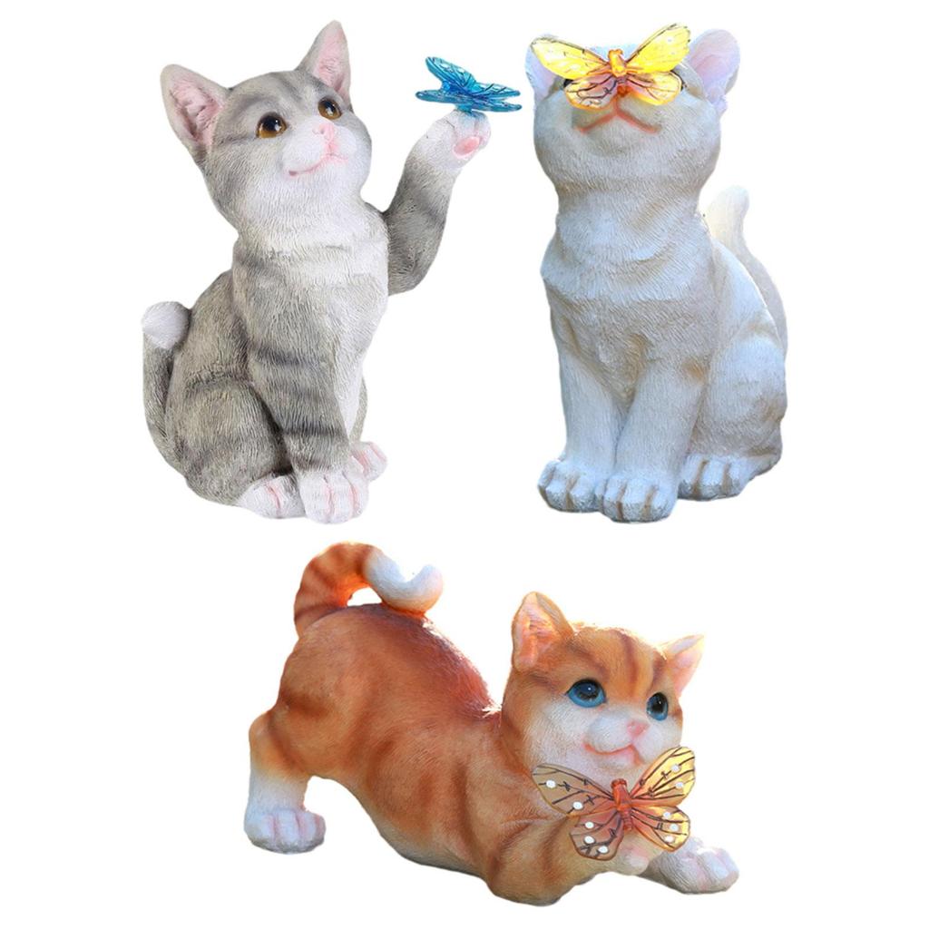 Garden Cat Statue with Solar Light Outdoor Statues for Patio