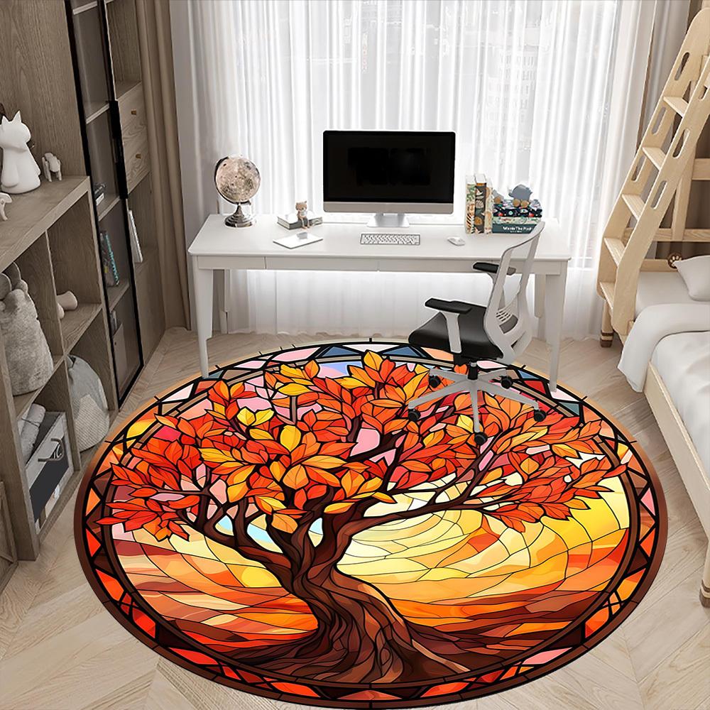 1pc Autumn Tree Office Round Area Rug, Under Office Chairs Bedroom Living Room Home Decor, Room Deco