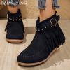 Suede Flats Women Snow Ankle Boots Tassels Fashion Shoes Winter Designer New Botas  Trend Designer Walking Botas De Mujer