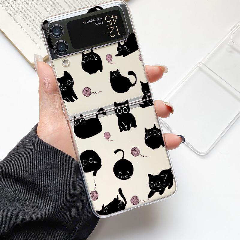 Забавный Черный Кот Модный Чехол для Телефона Samsung Galaxy Z Flip 3 4 5 6 7 Жесткий Складной Z Flip4 Прозрачный ПК Чехол-Защита Подарок