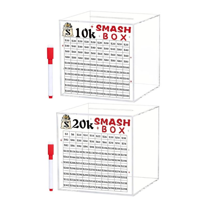 10K/20K Вызов «Копилка-копилка», Прозрачные акриловые копилки, которые нужно разбить, чтобы открыть, Кассовые сейфы, Копилка для наличных и монет