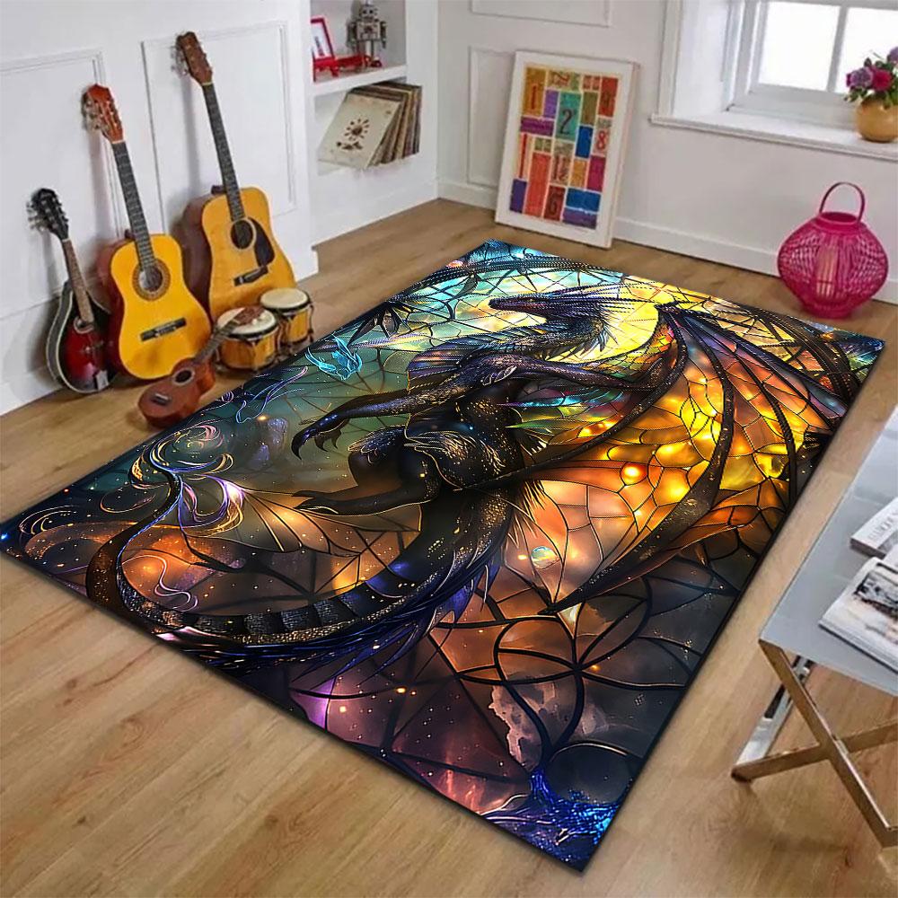 "Stained Glass Dragon Fantasy Art" Patterned carpet, suitable as a non slip play mat for the living room and bedroom sofa