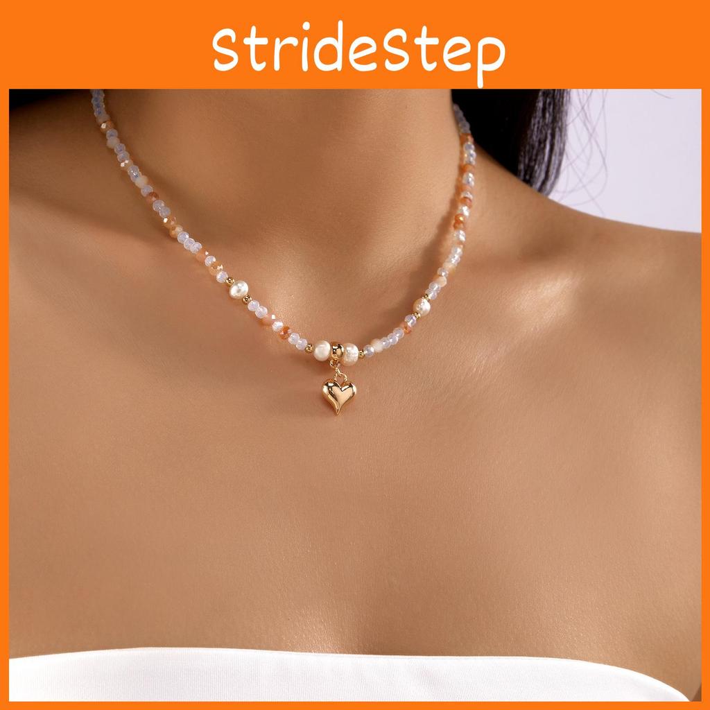 Heart Shaped Pearl Pendant Necklace With Alloy Water Crystal For Summer Fashion