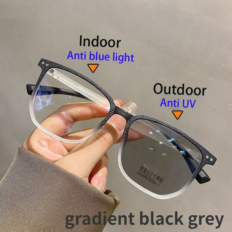 Модные фотохромные очки для близорукости, мужские и женские квадратные очки с анти-синим светом, очки по рецепту, сверхлегкие очки в стиле ретро
