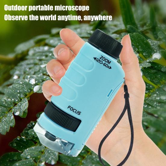 Kids Microscope with 12 Samples 60-120X Magnification Clear Lens Toddlers Portable Mini Handheld
