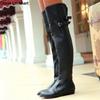 Зима Новая Мода Женские Ботфорты Пряжка Ремень Кожа Сексуальная Женская Обувь Круглый Носок Женские Длинные Сапоги Большой Размер 34-48