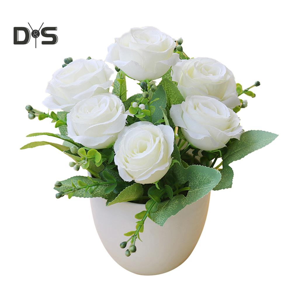 Цветущий букет, искусственный бонсай, искусственный цветок розы, горшок для домашнего сада, вечерние украшения стола