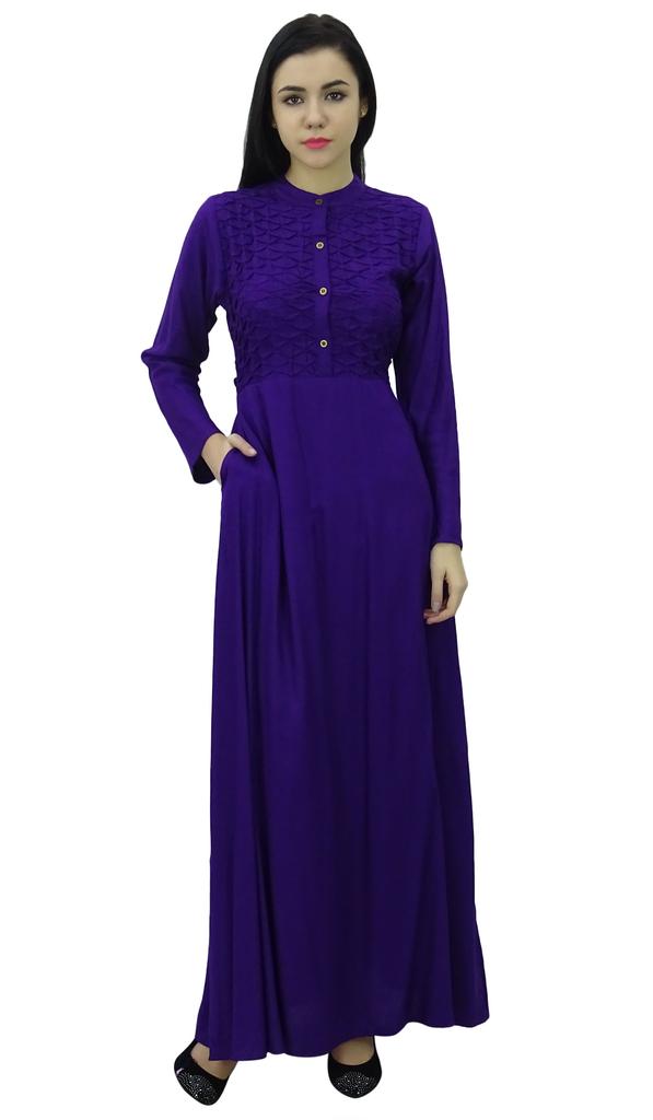 Bimba Женское платье-джильбаб с воротником-стойкой и карманами, длинный рукав