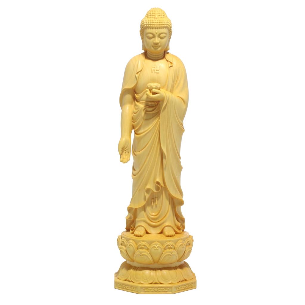 Standing Amitabha Buddha Statue, Approximately 20cm Tall, Made of Natural Boxwood, Amitabha Buddha, Wood Carving, [Product Code]