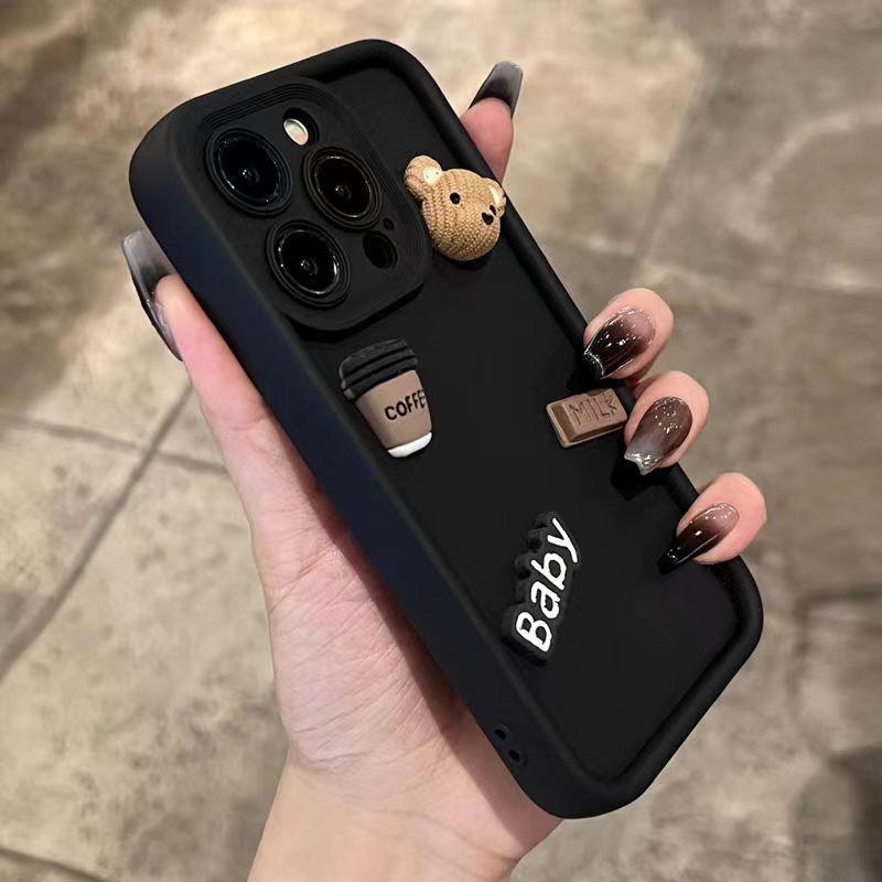 Милый 3D Медведь Кофе Мультяшный Чехол для Телефона для Xiaomi Redmi Note 11 12 13 Pro Plus 5G 12S 11S Redmi 12C 13C 4G Мягкий Ударопрочный Чехол