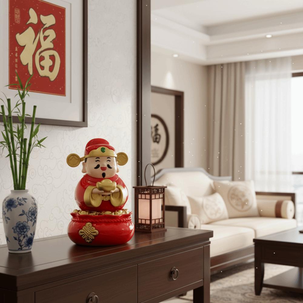 Chinese Style God Of Fortune Sculpture Auto Shaking God of Wealth Car Ornament  Home Decoration