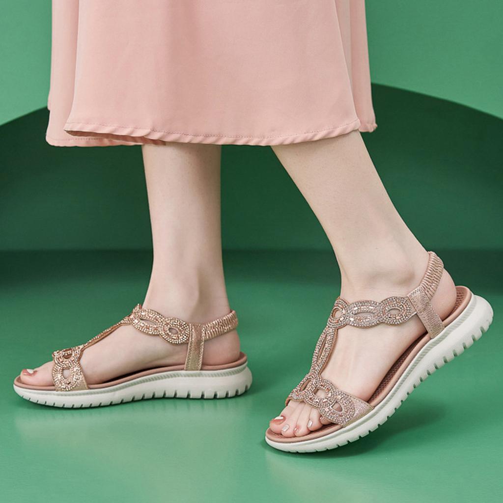 2026 Повседневные босоножки в стиле бохо для женщин, простые и легкие, спортивные, с бриллиантами, пляжные сандалии, летние, потные, удобная обувь для женщин