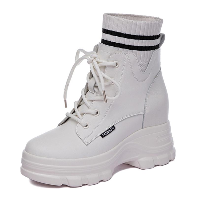 2025 Весна Осень Обувь Женские Ботильоны Натуральная Кожа Одиночные Высокие Каблуки Botas Женские Увеличивающие Рост 9 см Черный Бежевый