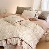 Хлопковое постельное белье Набор из четырех предметов Кружевной край с бантом Приятный к коже Дышащий Простыня Пододеяльник Наволочка Комплект