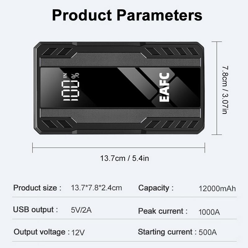 Пусковое устройство 1000А Power Bank Аккумулятор Портативное зарядное устройство 12В Беспроводная зарядка ЖК-экран PowerBank12V Стартер для автомобиля Усилитель