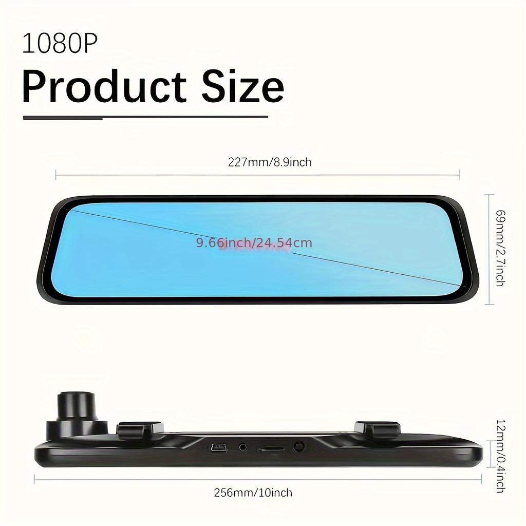 10 Inch IPS Touch Screen Dash Cam 1080P Wide Angle Lens Loop Recording Gravity Sensor Parking Monitoring