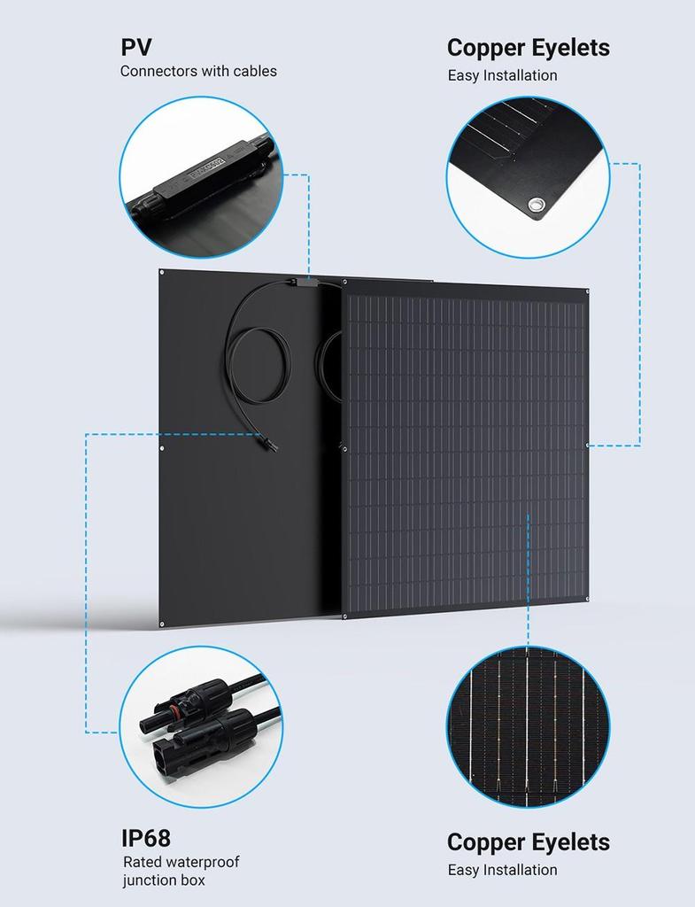 LIONSHEE LS-SP240 240 Вт Гибкая солнечная панель 2 шт., 17,55% Высокая эффективность, Гибкая до 120°, Монокристаллическая солнечная ячейка 182x83 мм