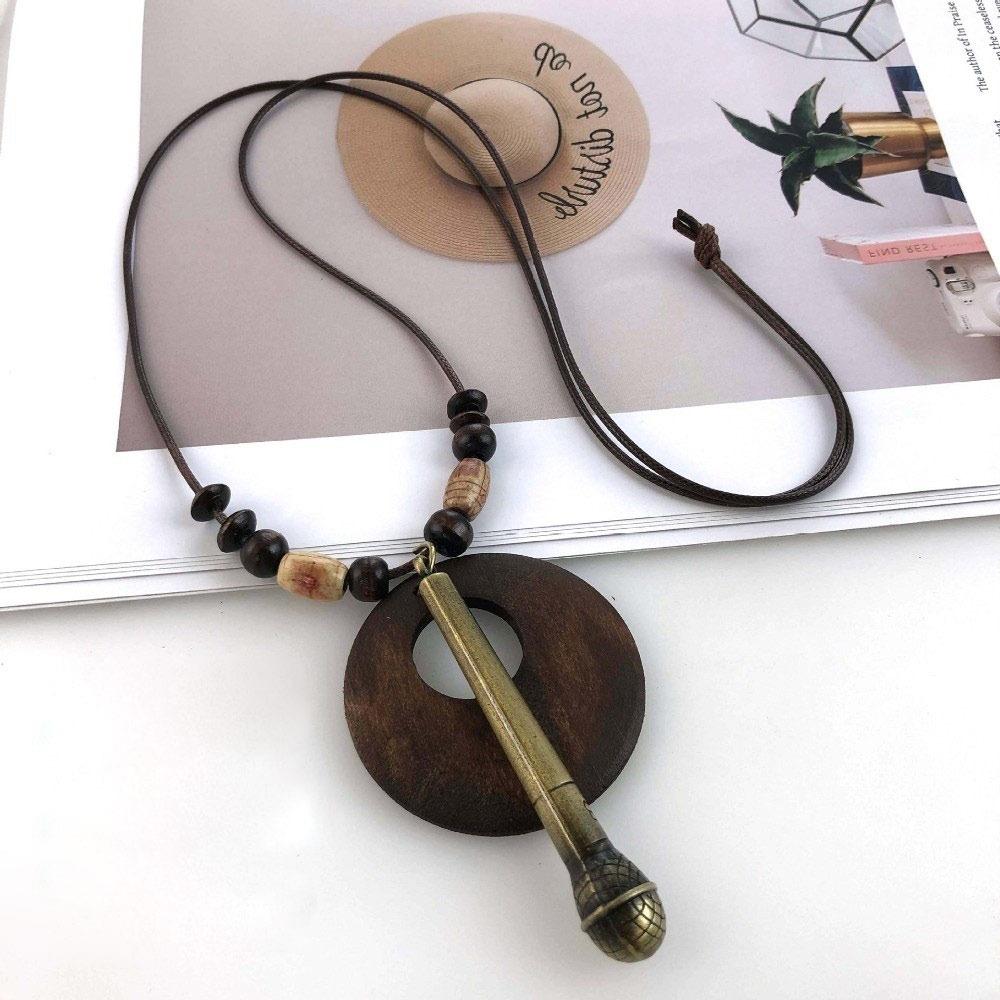 Деревянное ожерелье с подвеской в виде полых листьев, бохо-украшение, винтажное украшение на воротник, подарки