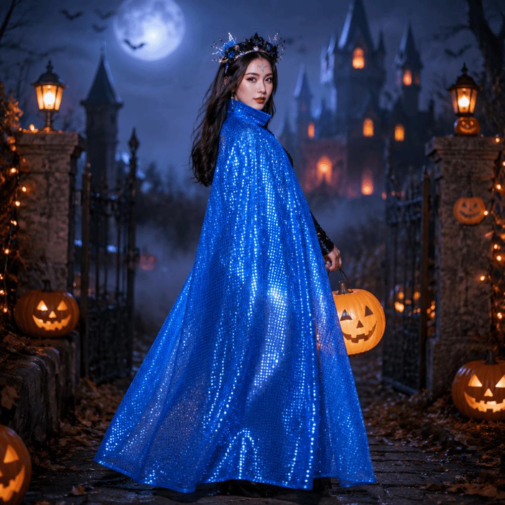 Vintage Shiny Sequin Cape Fantasy Shiny Cloak New Halloween Cosplay Robe Party