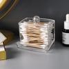 Desktop Transparent Plastic Storage Box for Toothpicks and Cotton Swabs, with Cover - Multi-functional Makeup Remover and Cosmetic Cotton Organizer.