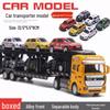 Alloy Double-Layer Pull-Back Military Truck Model with Flatbed Trailer