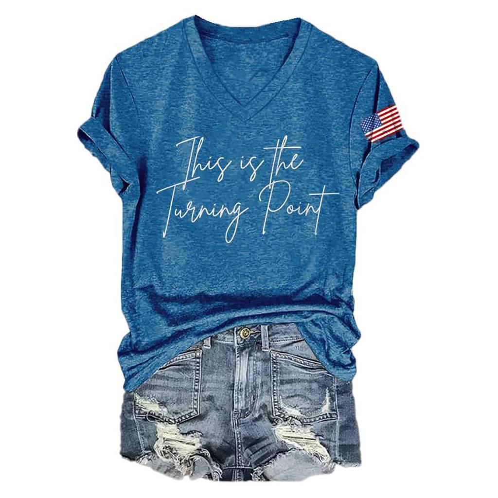 Women's V-neck Short-sleeved T-shirt Casual Loose Top