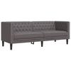 Vidaxl Sofa Chesterfield, 3-Os., Szara, Tapicerowana Sztuczną Skórą