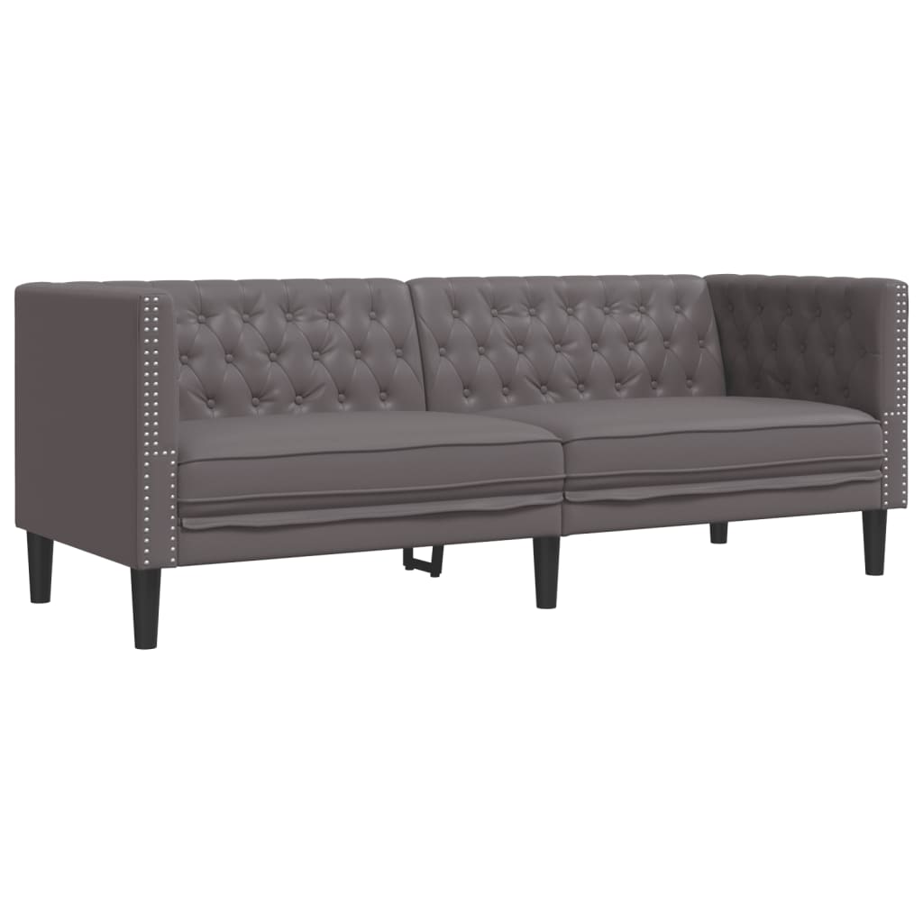 Vidaxl Sofa Chesterfield, 3-Os., Szara, Tapicerowana Sztuczną Skórą