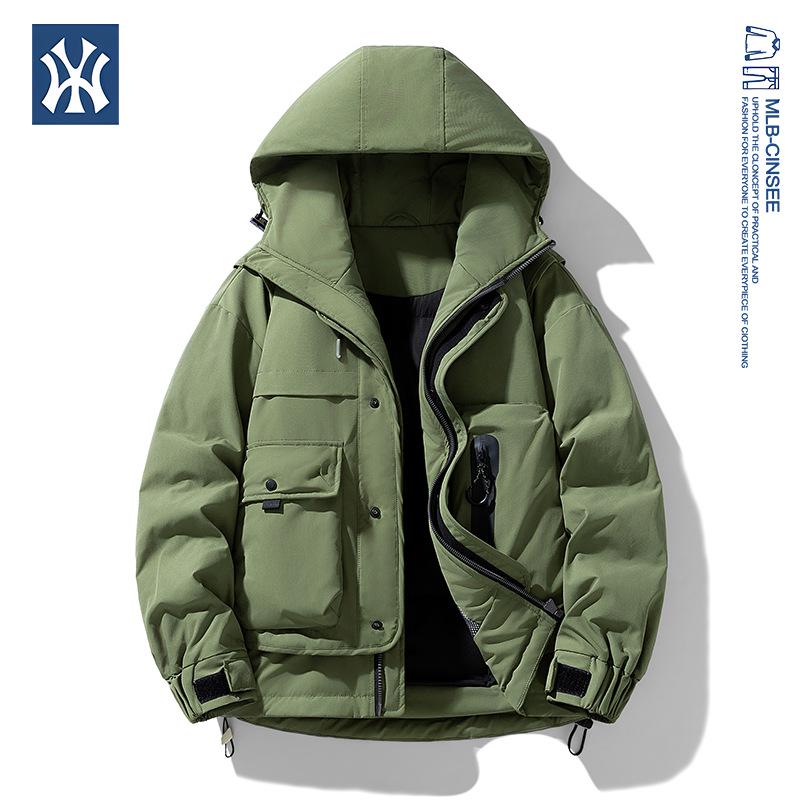 Унисекс японская рабочая одежда, пуховик с белым утиным пухом, коллаборация MLB & NY - Теплое, морозостойкое мужское пальто.
