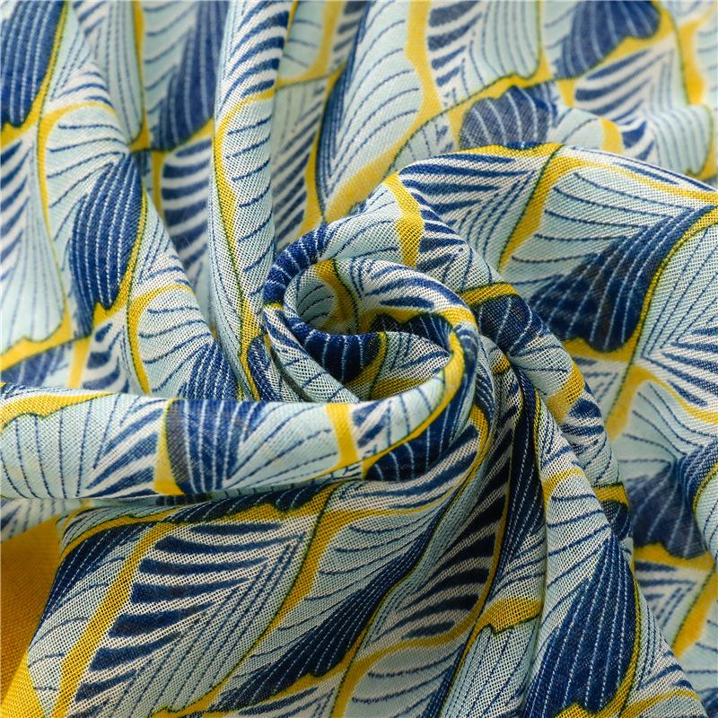 Маленький свежий шарф из хлопка и льна в японском стиле Four Seasons, шелковый шарф, зашифрованная балийская марля, дорожная шаль с синими листьями