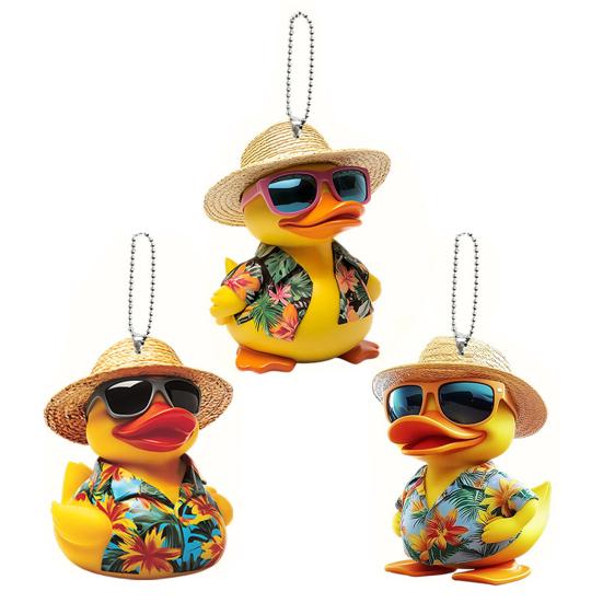 Yousheng Car Rearview Mirror Pendant Cartoon Duck Key Chain 2D Acrylic Flat Car Ornament Safe Driving Accessory