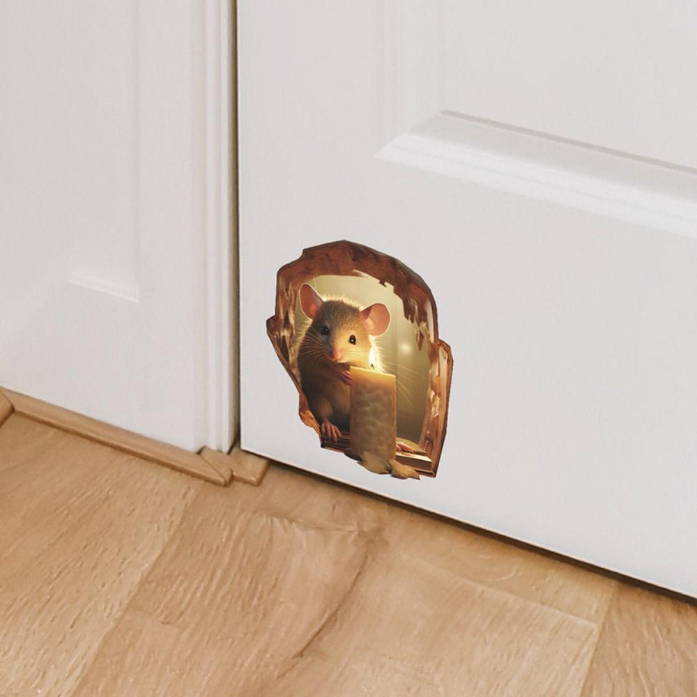 Наклейки на стену в виде мультяшной мышиной норы, мини-3D-наклейка на стену в виде крысы, водонепроницаемая наклейка в виде маленькой крысиной норы, лестница