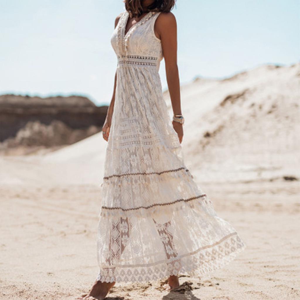 Летнее темпераментное богемное длинное платье, женское кружевное лоскутное платье с большим подолом