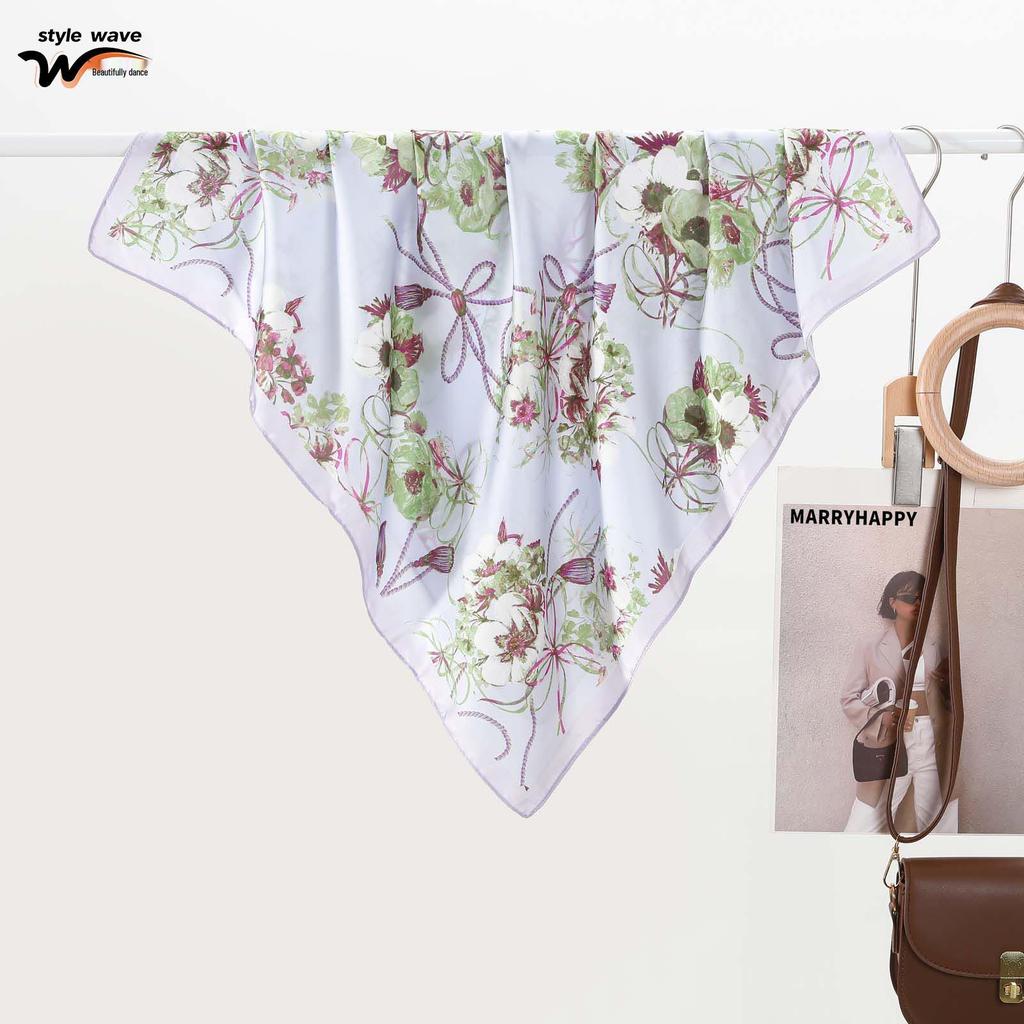 Romantic Women's Silk Scarf: Versatile Printed Neck & Hair Accessory for Sun Protection